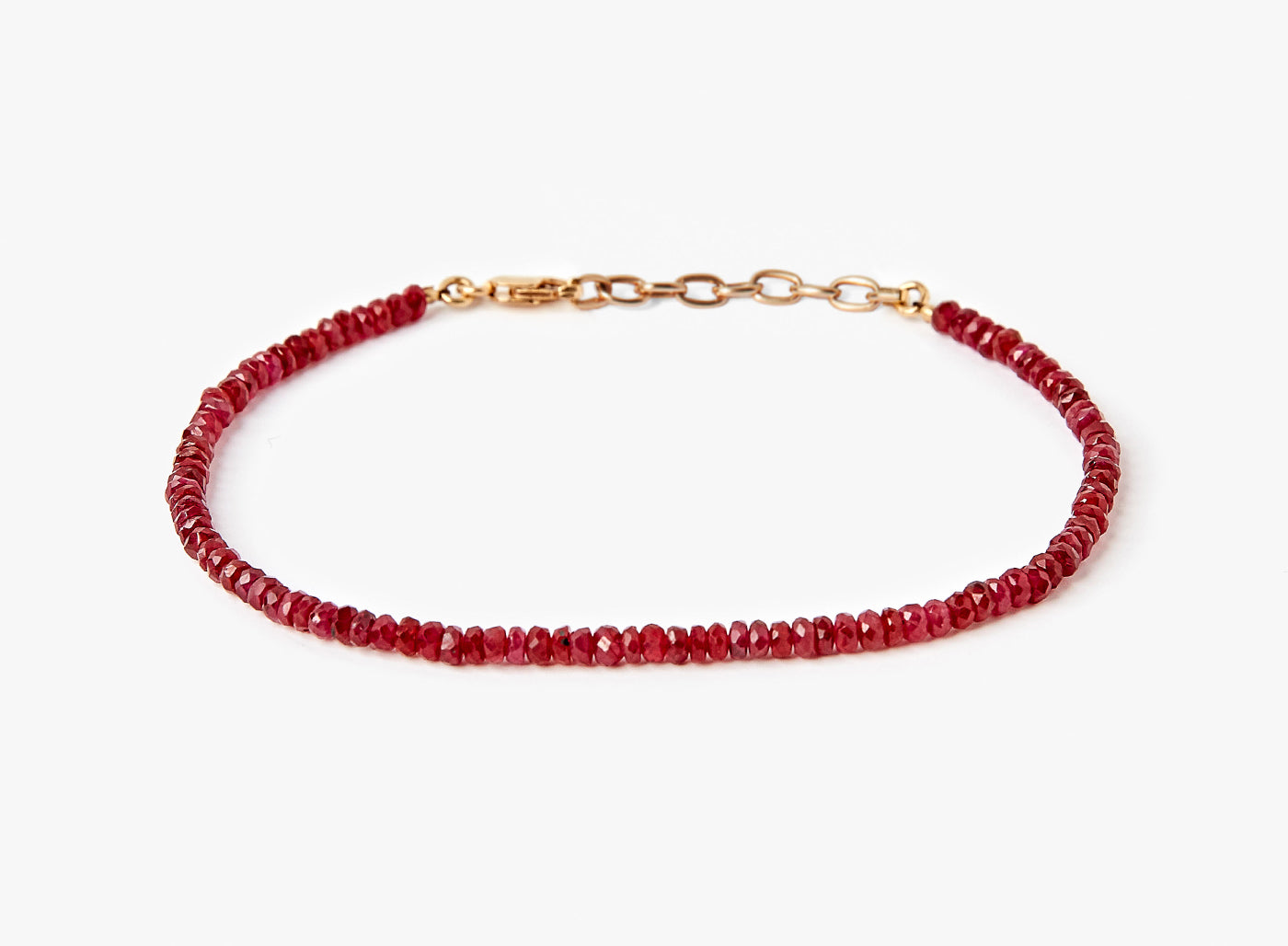 BEADED STONES RUBY BRACELET 312: this adjustable natural ruby bracelet is finished with 18k gold links