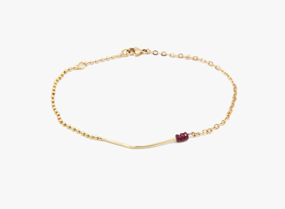 18K SOLID BAR W/ RUBY BRACELET 622