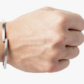 pivoting double hinged half cuff is connected by elongated box links and finished with a&nbsp; carabiner lobster clasp