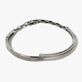 pivoting double hinged half cuff is connected by elongated box links and finished with a carabiner lobster clasp