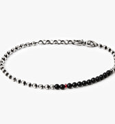 BEADED STONE BRACELET 309: this adjustable solid sterling ball chain connects to a strand of onyx stones and is finished with a single ruby