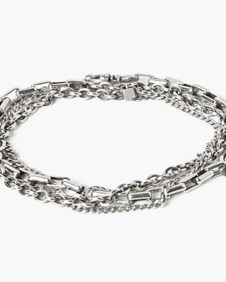 our signature, adjustable, multi wrap bracelet features a box chain, round cable  double wrap curb chain can also be worn as a necklace