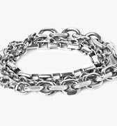 adjustable triple wrap bracelet features varying sterling chains