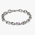 sterling silver bracelet features a cable chain with an emerald-cut amethyst centerpiece