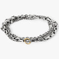 signature multi wrap bracelet features varying sterling chains that are offset with an 18k gold ring