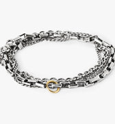 signature multi wrap bracelet features varying sterling chains that are offset with an 18k gold ring