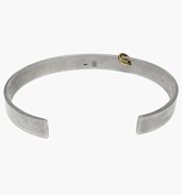 8mm x 2mm sterling silver cuff has been hand-forged and finished with a single 18k gold hoop