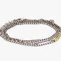 mixed chain multi wrap bracelet featuring a ball chain and double strand curb chain accented with an 18k yellow gold tube