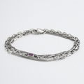 sterling silver mixed chain necklace features varied cable chains, a hand forged silver bar and emerald cut amethyst gemstone