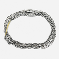 mixed chain multi wrap bracelet consists of an anchor, curb and cable link and is finished with an 18k flat gold bar