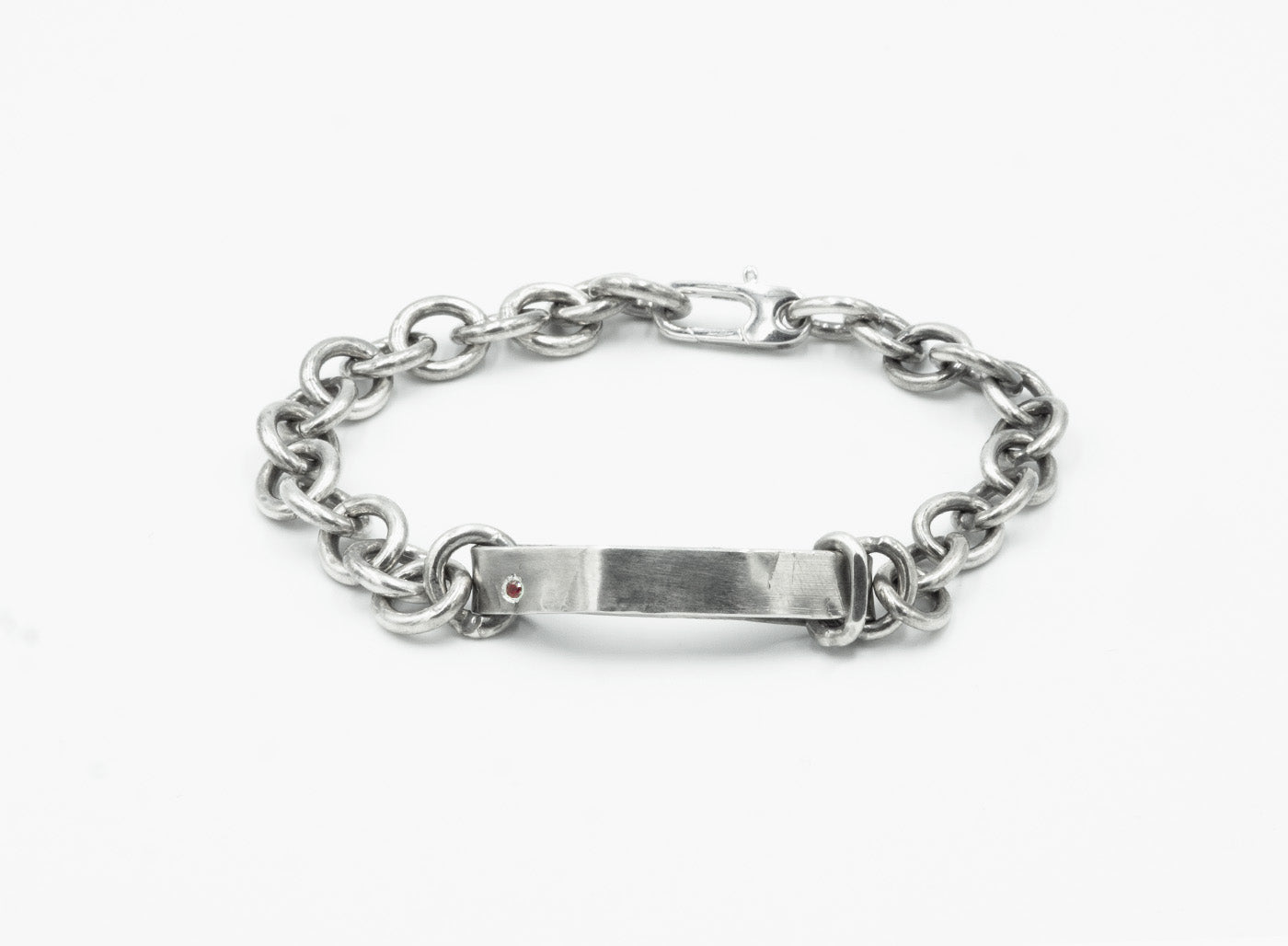 HAND FORGED ID BRACELET / INSET RUBY 580