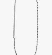 adjustable, multi-wrap necklace features a box chain, round cable chain double wrap curb chain, finished with a lobster carabiner clasp