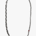 16" choker features a strand of sterling beads that connect to a diamond-cut cable chain and finished with our signature ruby