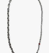 16" choker features a strand of sterling beads that connect to a diamond-cut cable chain and finished with our signature ruby