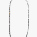 sterling necklace features an emerald-cut citrine stone that sits along varying diamond cut cable and paperclip chains