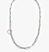 sterling paperclip chain necklace features an offset 18k gold ring