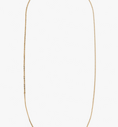 18k gold multi-chain necklace features a one and a half inch hand forged bar that connects to a cable and bead chain