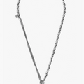 sterling necklace features a contrasting diamond cut cable link that connects to a curb chain. it is finished with a toggle and bar closure and our sterling thumbprint detail.