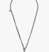 sterling necklace features a contrasting diamond cut cable link that connects to a curb chain. it is finished with a toggle and bar closure and our sterling thumbprint detail.