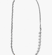 multi wrap necklace features three types of sterling silver chain with an 18k gold accent piece