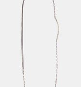 sterling silver mixed chain necklace features varied cable chains, a hand forged silver bar and emerald cut amethyst gemstone