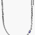 mixed chain/multi-wrap necklace features a sterling silver box chain, double strand curb and cable chain disrupted by a single emerald-cut iolite gemstone