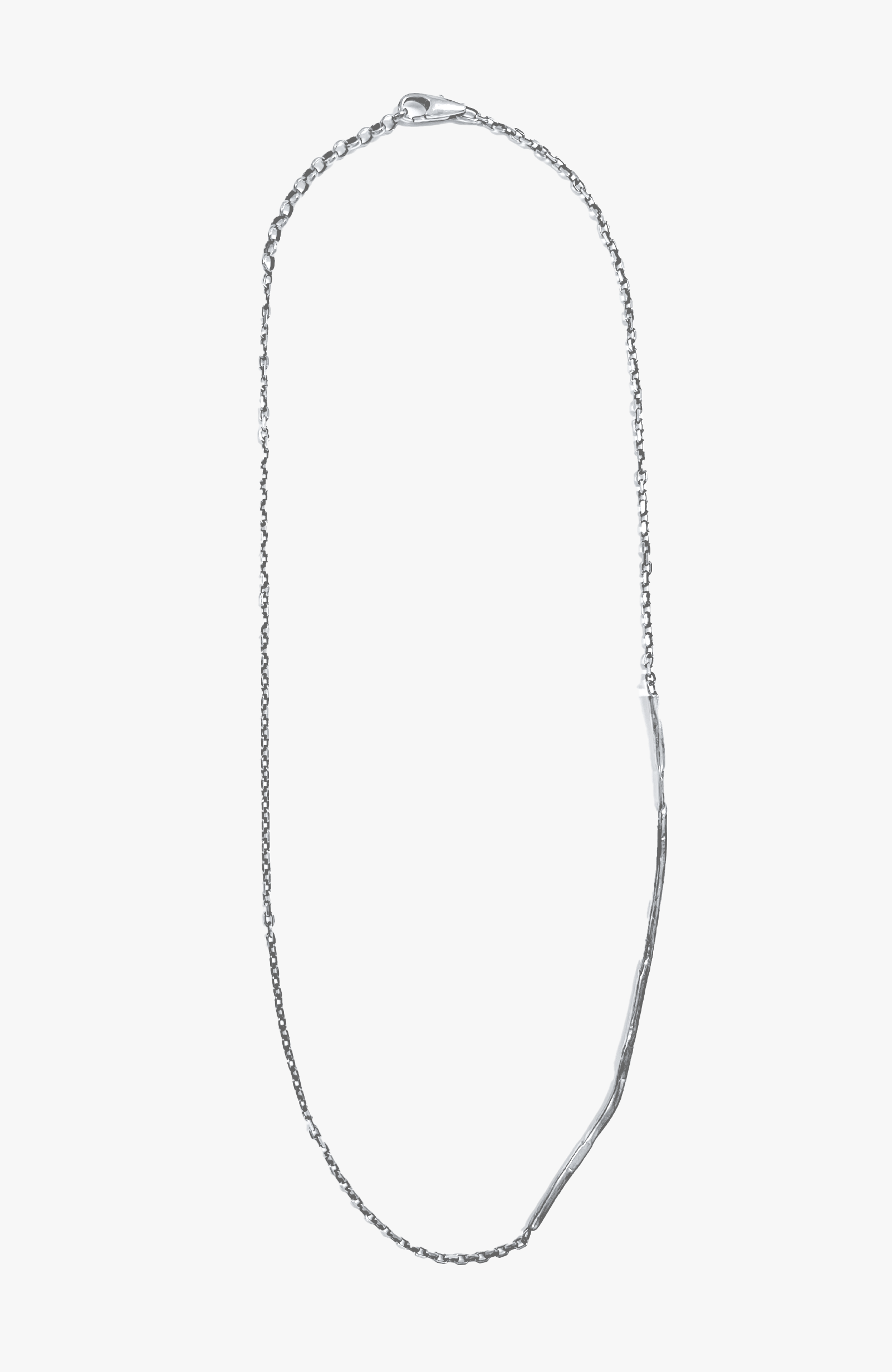 choker-length necklace features a prominent distressed 4" sterling silver bar between single strand anchor chains