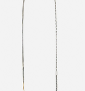 mixed chain necklace consists of an anchor, curb and cable link and is finished with an 18k flat gold bar