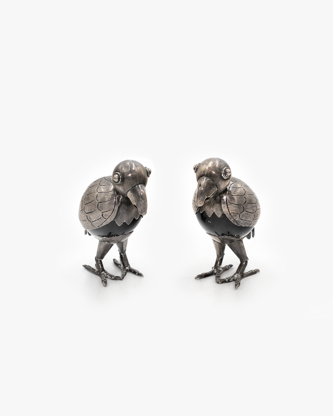 PAIR OF STERLING ONYX BIRDS