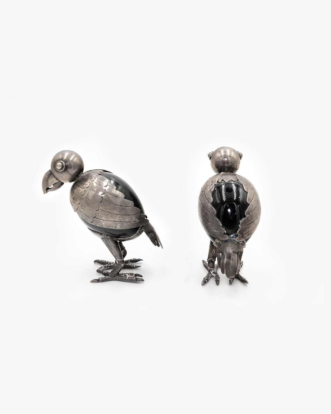 PAIR OF STERLING ONYX BIRDS