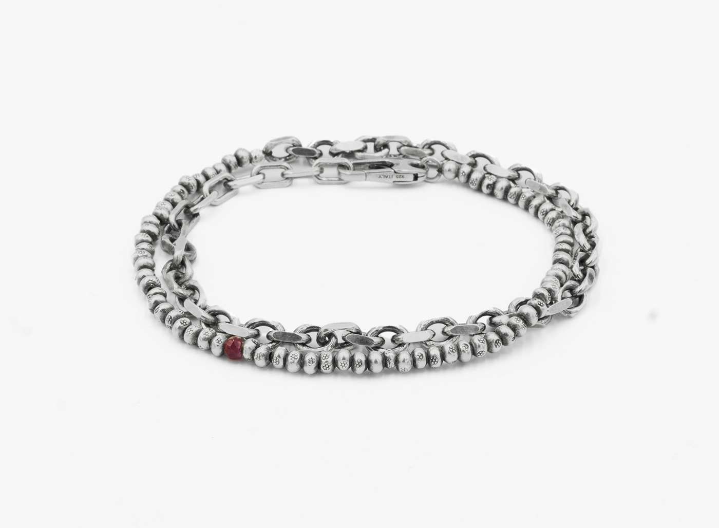 DOUBLE WRAP 3MM BEADED BRACELET W/ RUBY 600