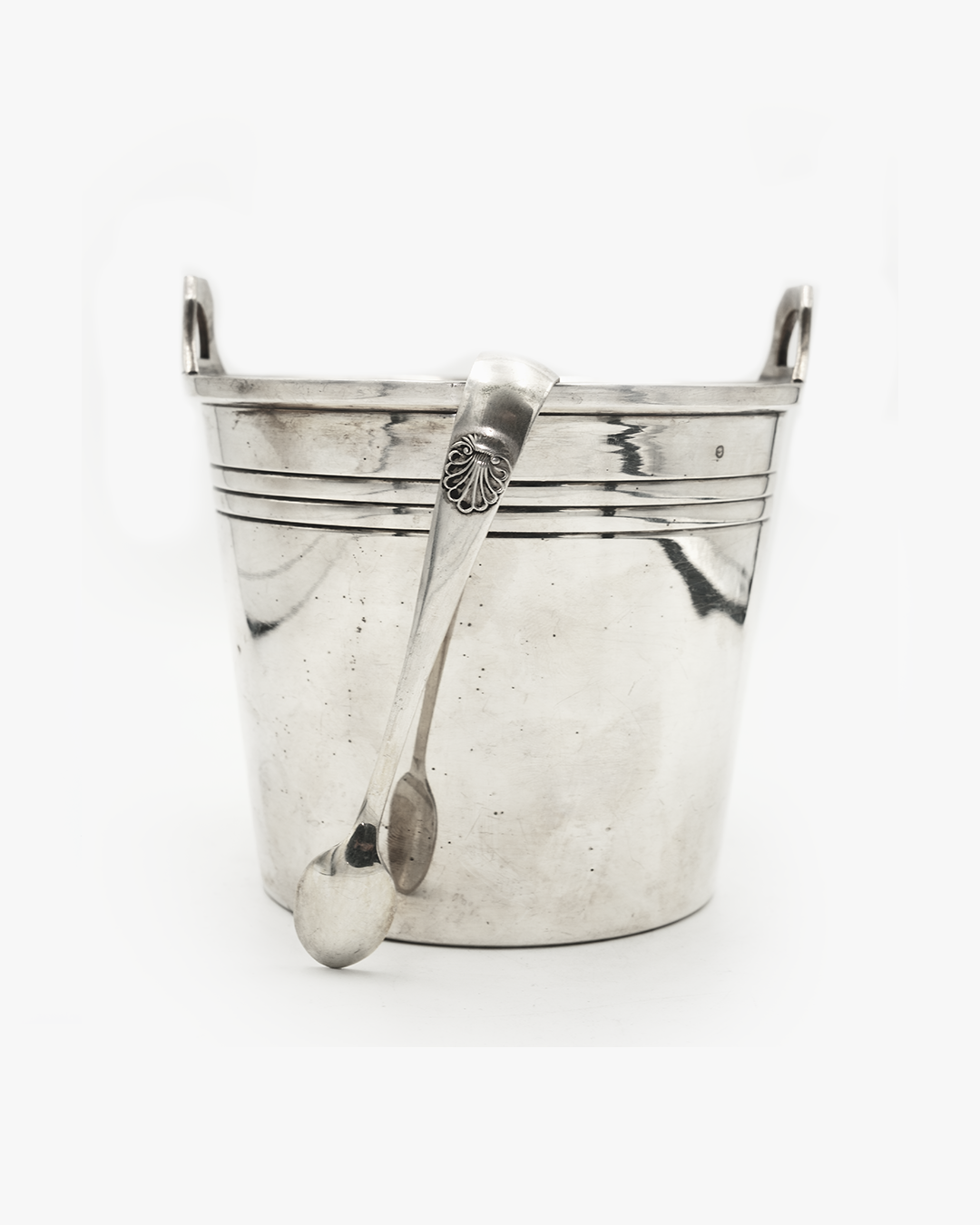 ART DECO SILVER ICE BUCKET WITH ACANTHUS TONGS