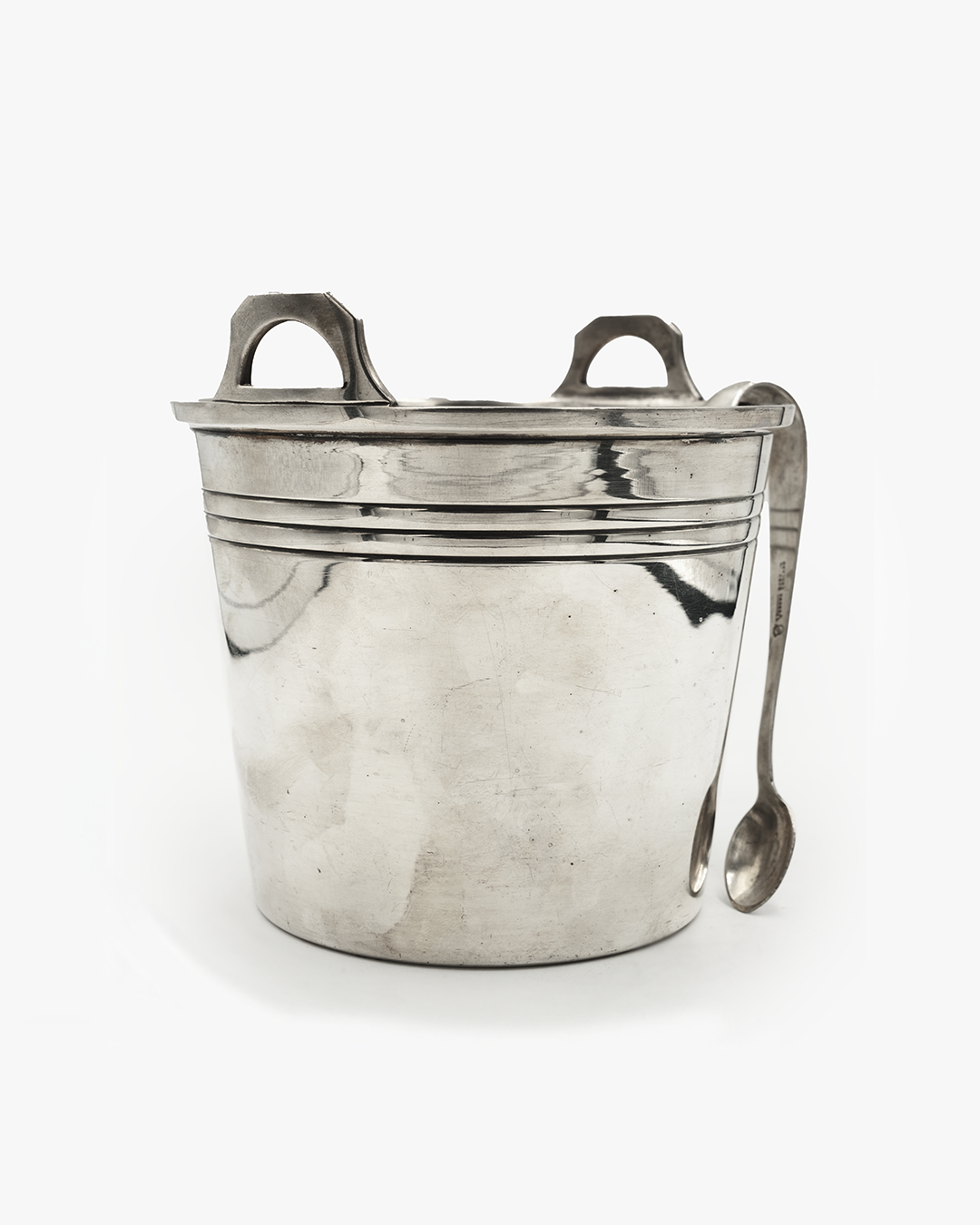 ART DECO SILVER ICE BUCKET WITH ACANTHUS TONGS