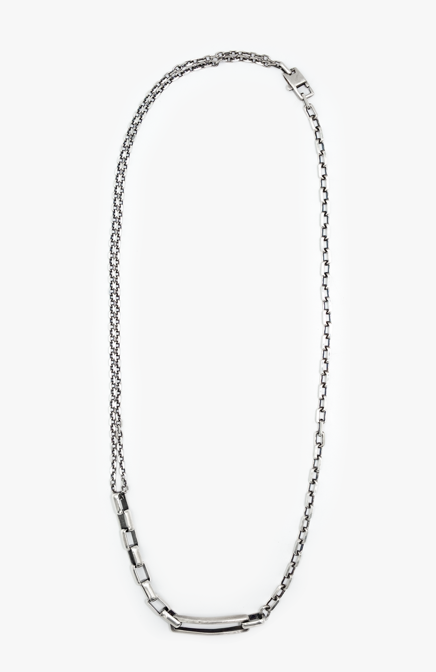 MIXED CHAIN / DISTRESSED BAR NECKLACE 187