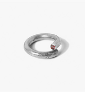 hand-distressed single band, wrapped silver ring features four rubies at the tip