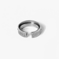 this double banded silver hinge ring is hammered and beaten as well as embedded with black diamonds on the inner band