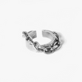 double layered hand forged open ended ring is finished with an elongated anchor link chain