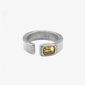 sterling silver open signet ring is hand forged and finished with an emerald-cut citrine stone