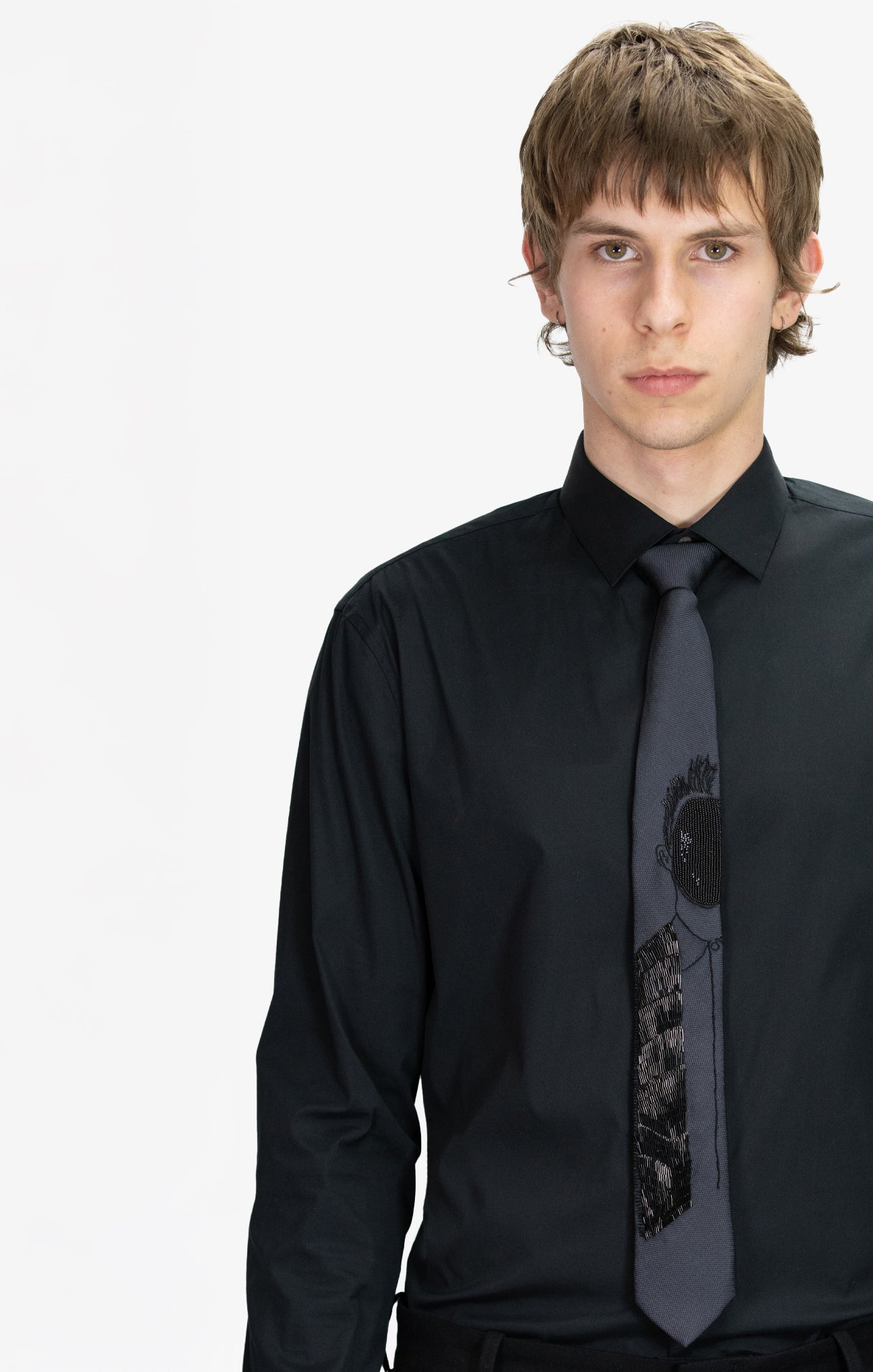 BLACK BEADED 'MUG SHOT' NECKTIE 773