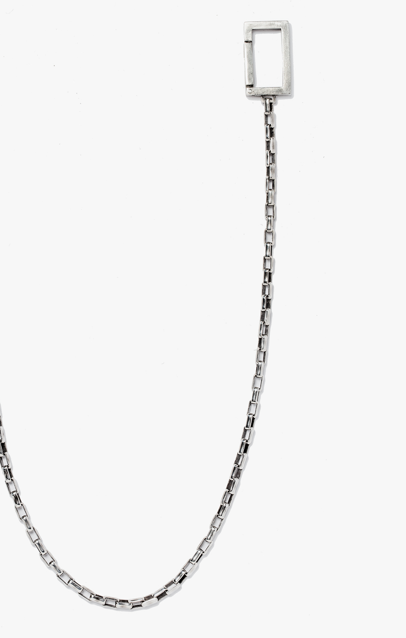 wallet chain is composed of box cable chain links, and finished with a custom  rectangular end clasp