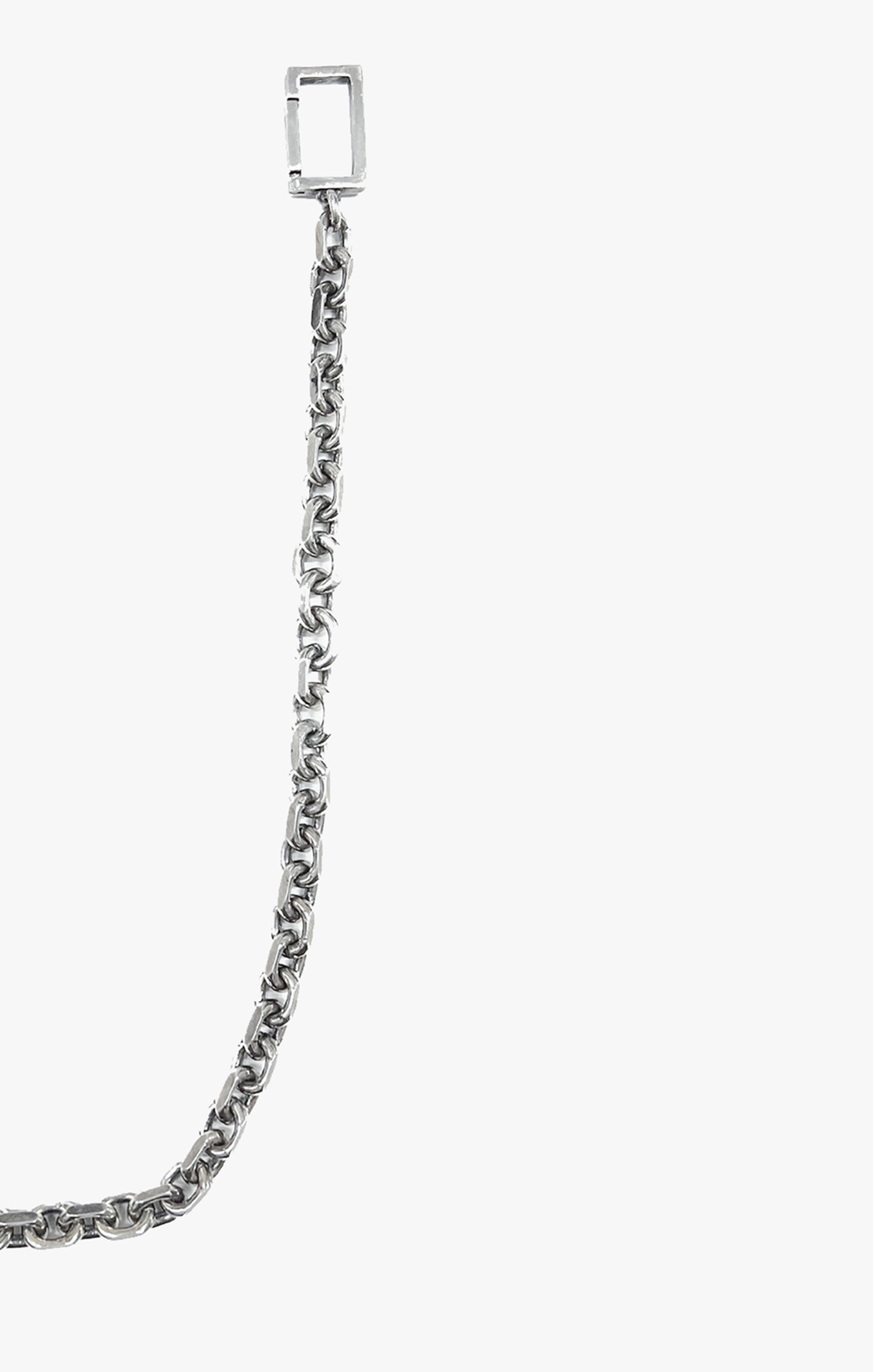 this dense diamond cut cable chain features a solid sterling silver hand stamped 'credit card' that fits perfectly into any wallet. it is finished with a custom rectangular clasp that attaches to your belt loop