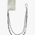 this dense double link wallet chain features a large diamond cut cable link that is disrupted by a 3" hand forged bar. it connects to a solid sterling credit card that fits perfectly in any wallet, and is finished with a custom rectangular clasp.