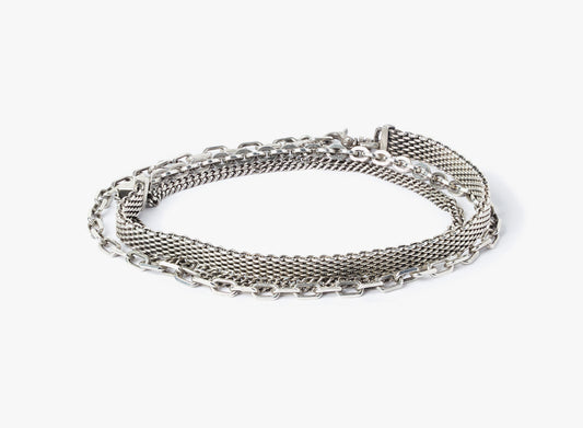 MIXED CHAIN DOUBLE WRAP BRACELET 091: this adjustable multi-wrap bracelet features varying sterling chains that can be worn as a necklace