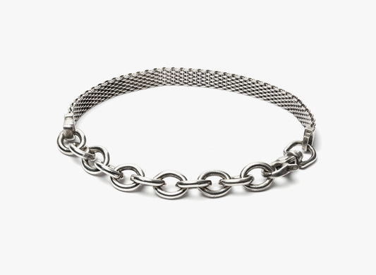 MIXED CHAIN BRACELET 115: this multi-wrap of sterling mesh and large cable is connected by a lobster clasp closure