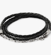 LEATHER BRACELET 171: this adjustable triple wrap bracelet features a hand-braided napa lamb cord, finished with a sterling anchor chain.