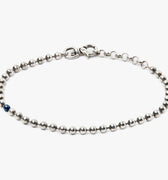 BEADED STONE BRACELET 183: a 3mm black pearl sits in the middle of a sterling silver ball chain, fastened by a carabiner lobster clasp