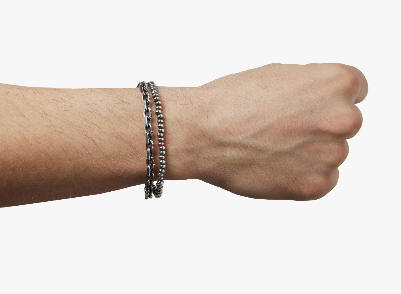 MIXED CHAIN DOUBLE WRAP BRACELET 213: this adjustable double wrap bracelet features a strand of sterling beads that connect to a solid cable chain