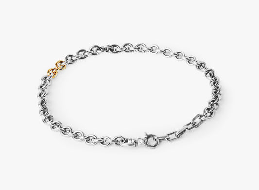 MIXED METAL BRACELET 214: this adjustable cable chain is complemented by a series of 18k gold links