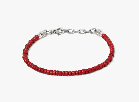 BEADED STONES WHITE HEART BRACELET 219: this adjustable venetian stone bracelet is finished with a signature single ruby