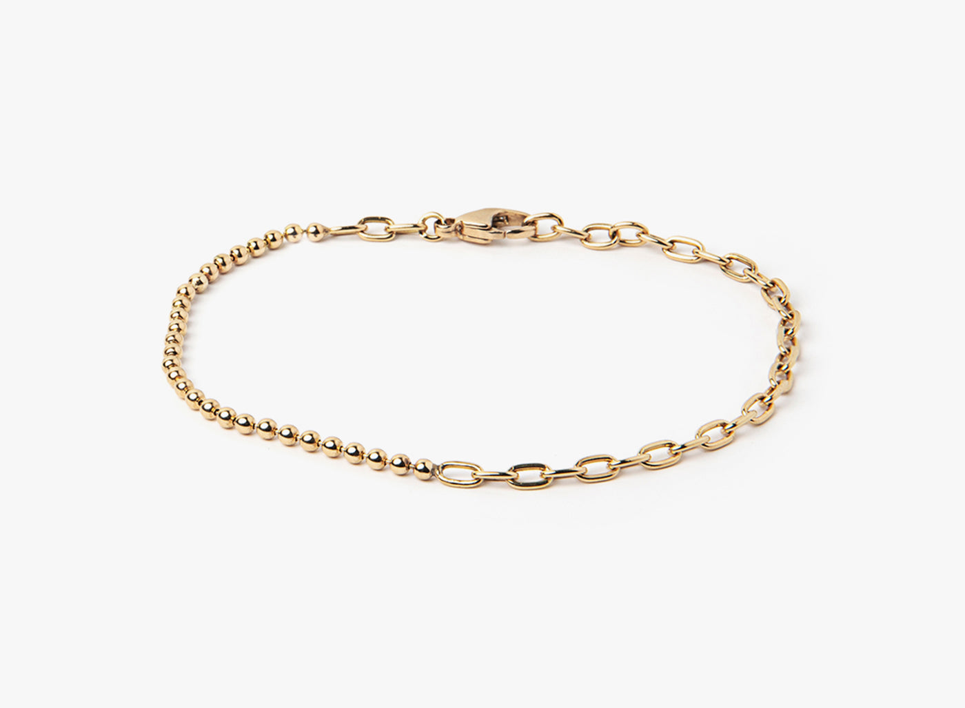 18K SOLID YELLOW GOLD BRACELET 239: an 18K gold ball chain connects to 18K gold oval cable links